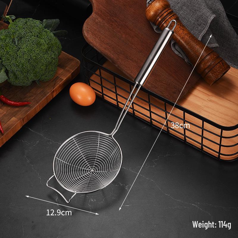 Large Stainless Steel Mesh Strainer Spoon for Draining and Scooping - Double Line Wire with Thickened Hook