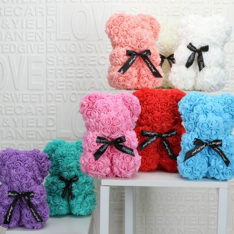 Romantic Valentine's DayCreative Eternal Flower Rose Bear Christmas Gift Rose Bear Hug Bear Wedding Flower Decoration Gift LS