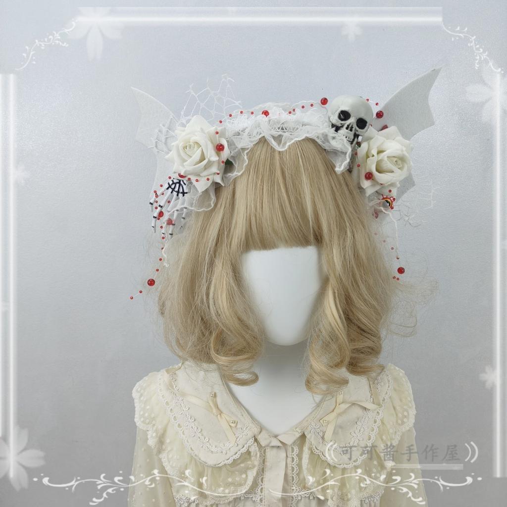 Original Handmade Halloween Ghost Bride Cos Dress Up Hair Accessories White Lace Veil Blood Drop Mesh Flower Women's Headdress