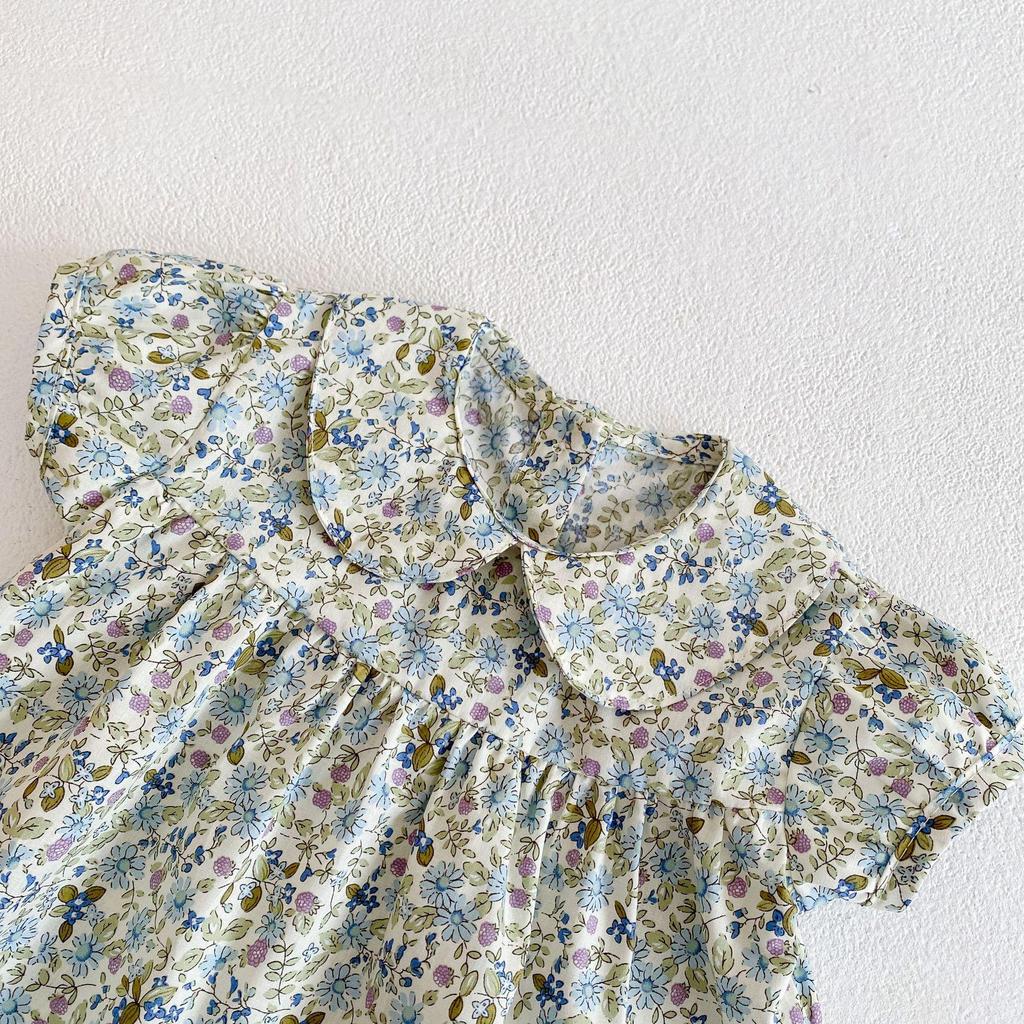 Summer 2025 Baby Girl Orchid Flower Peter Pan Collar Top & Pants Set