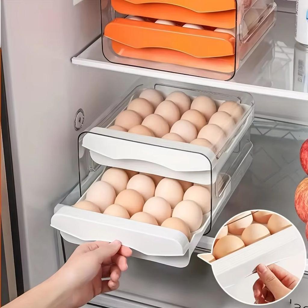 Double Layers Dustproof Egg Storage Box 32 Compartments Kitchen Home Organizer with Stable Structure Space Saving Home Storage A