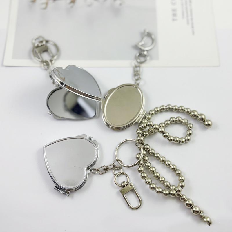 Katlanır Ayna Anahtarlık Seyahat Cep Aynası Anahtarlık Metal Eliptik Kalp Şeklinde Ayna Kayıp Önleyici Telefon Kamera Kolyesi
