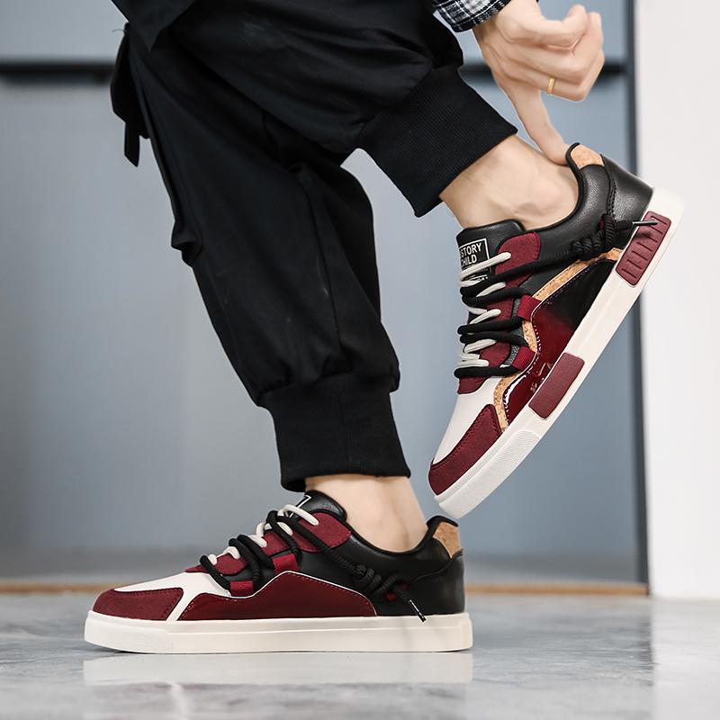 HKDQ Big Size 47 Skateboard Shoes Men Leather Casual Sneakers For Men Non Slip Red Designer Shoes Comfortable Men's Skate Shoes
