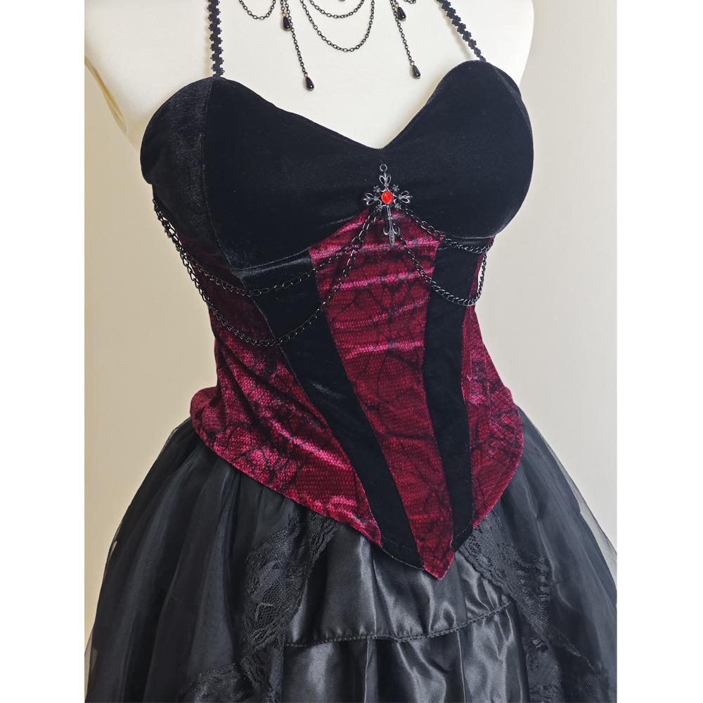 Halloween Duchess cos suit dark goth suspender skirt Lolita trailing skirt