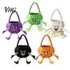 Personalized Halloween Treat Pails Pumpkin Candy Basket with Handle, Soft Plush Trick or Bag for Kids, Collection Bags Portable Holiday Party
