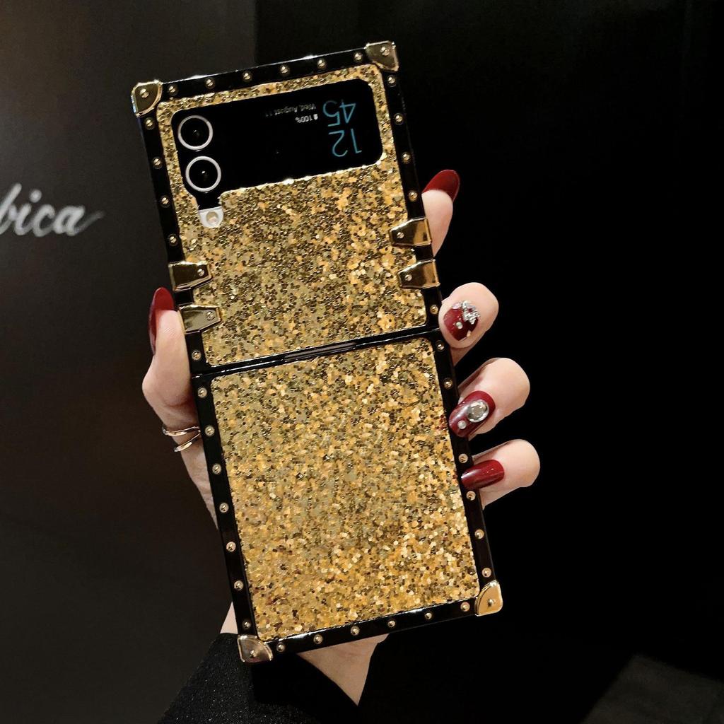 Samsung Z Flip7 Light Luxury Glitter Case: Full Coverage, Anti-fall, Flip5 Compatible, Square Design.