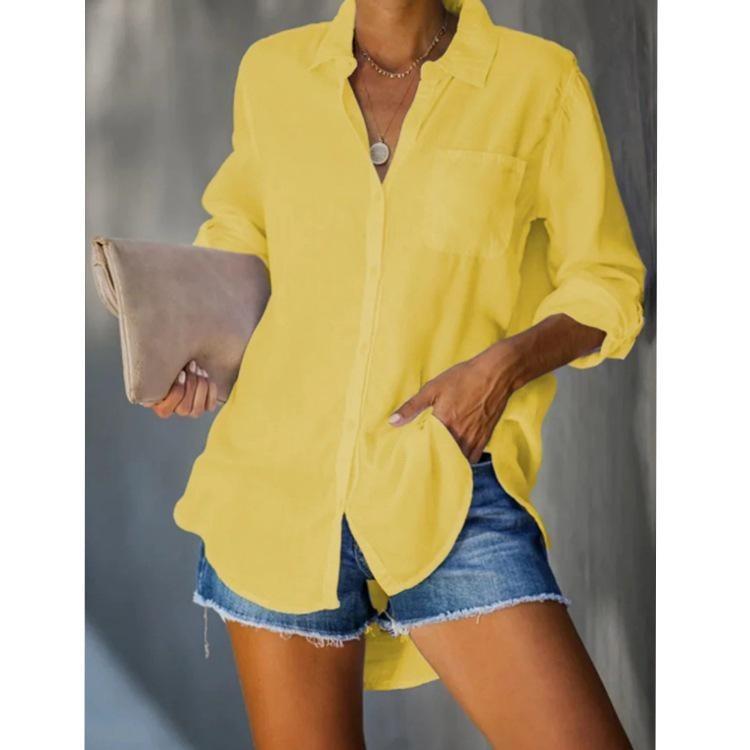 Loose Casual Button Down Shirt Plus Size Women Solid Color Top