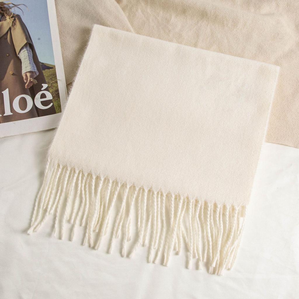 Selected Australian Wool Solid Color Scarf British Classic Unisex Couple Winter Warm Embroidered Scarf