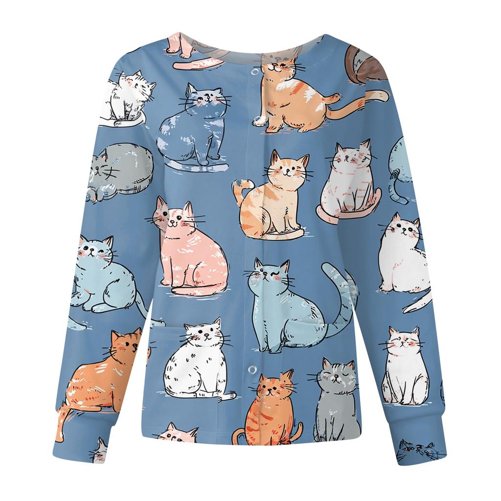 Women's Casual Fashion Long Sleeve Standing Lapel Single Breasted Cute Animal Printed  Workwear Jacket Tops