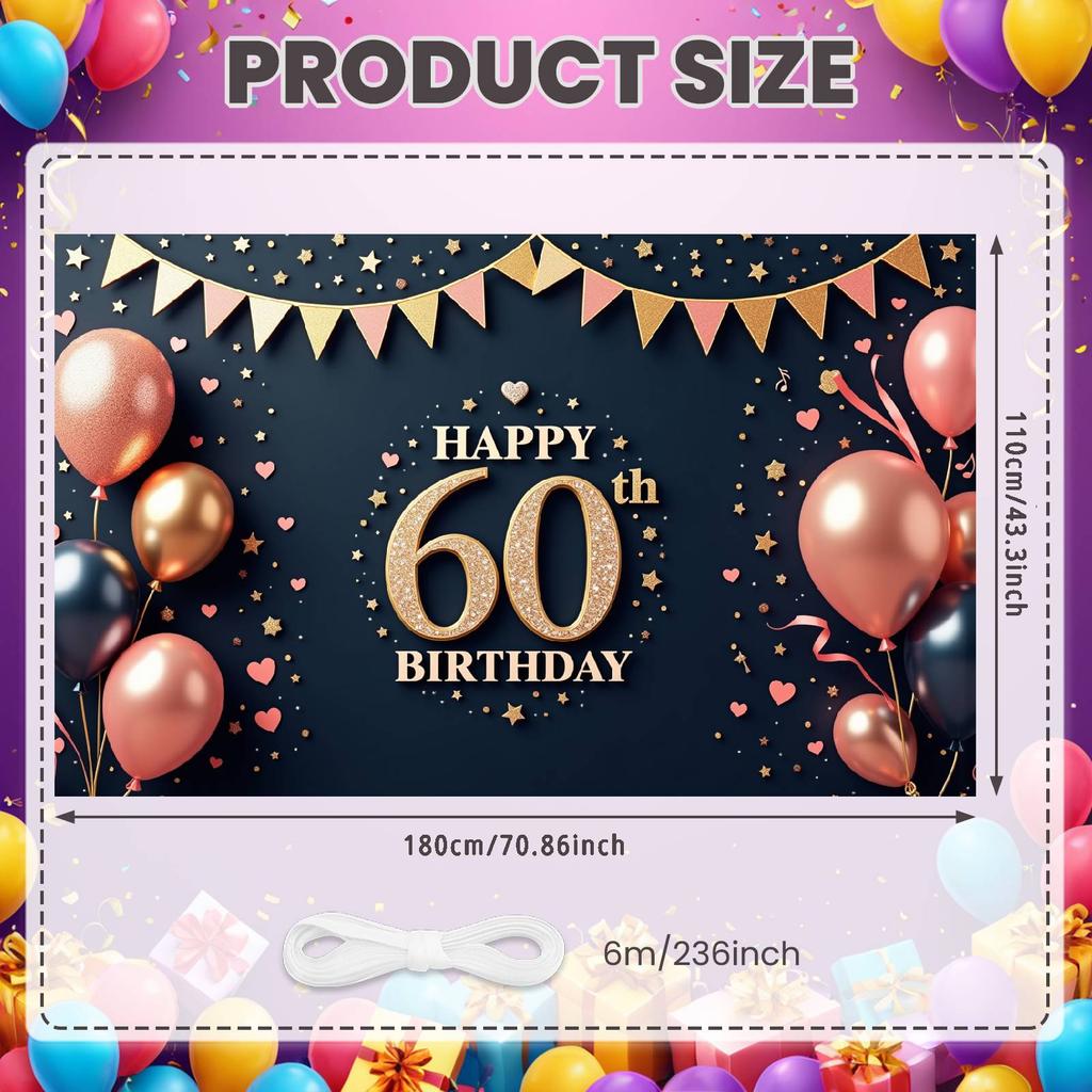 60th Birthday Celebration Background Triangle Pennant Banner 60th Birthday Display Luxury Birthday Backdrop Pink Heart Accents