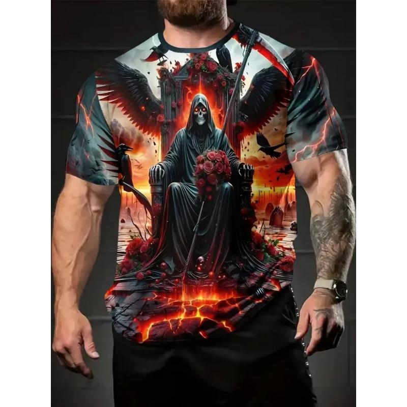 Modisches Herren-Rundhals-Kurzarm-3D-Casual-Farbprint-Casual-Kurzarm-Rundhals-T-Shirt