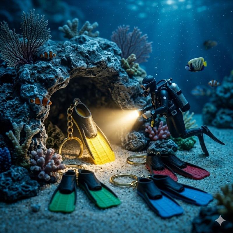 1Pcs 3D Printed Mini Diving Fin Key Chain Flipper Keyring Diver Diving Gift Novelty Summer Beach Swimming Pendant For Bags