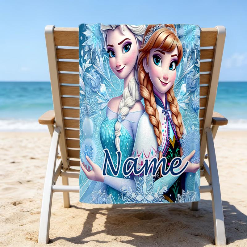 1pc Frozen10 Beach Towel with Custom Name, Beach/Swimming/Bath/Picnic/Camping Towel, Suitable for Seaside Beaches