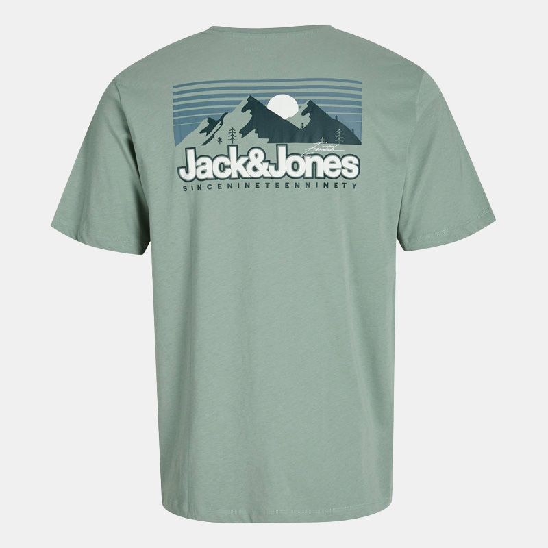 Tee shirt vert d'eau mine col ras de cou imprimé montagnes Homme JACK & JONES