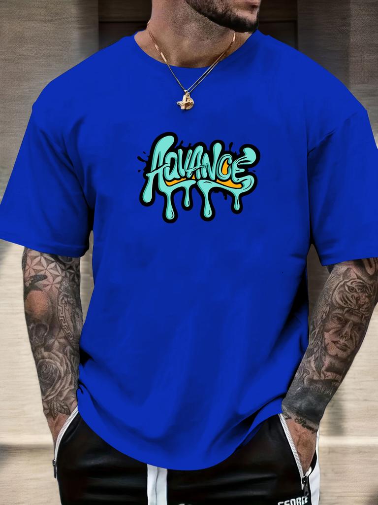 2025 Summer Essential Mens Streetwear Casual Tshirt Vibrant Artistic Graffiti Advance Drip Print 100 Cotton Short Sleeve Top