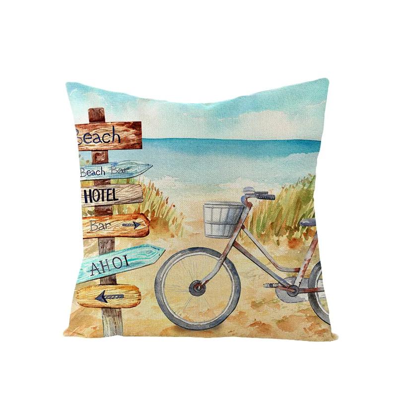 Summer Beach Style Throw Pillowcase Blue Cushion Cover Coconut Watermelon Print Linen Pillow Covers Home Decor Pillowslip