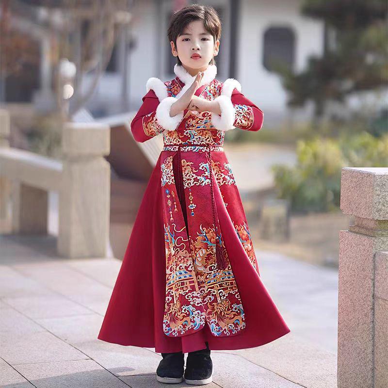 Boys' Winter Hanfu: 2026 New Year Tang Suit, Thickened Ancient Style Costume