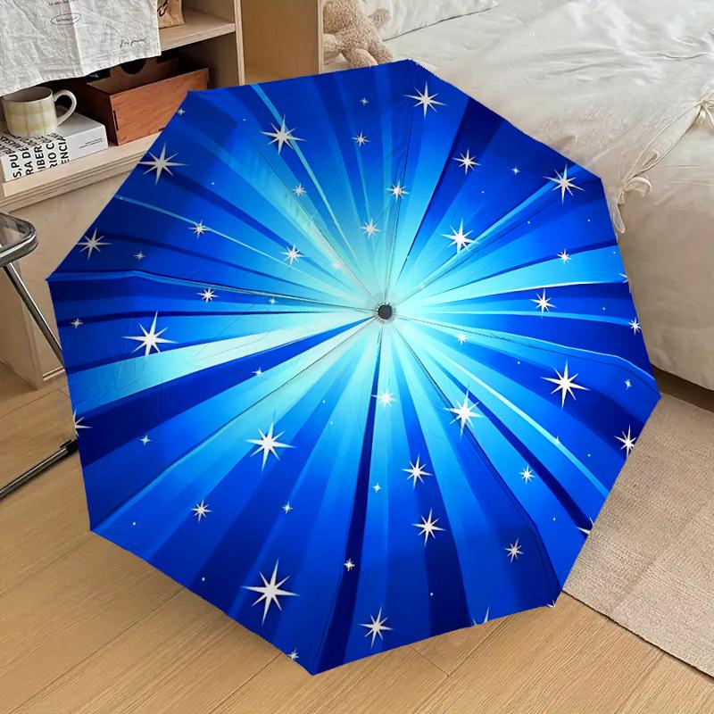1 Stück Blaue Sterne Regenschirm - 8 Speichen verstärkt, Automatisches Öffnen, Leicht & Langlebig, Süßes Modeaccessoire für Draußen - W114