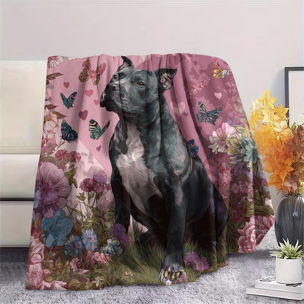 Pink Pitbull,pattern Flannel Blanket, High quality Comfortable for All Seasons, Home Decor, Warmth and Comfort, Perfect for Gifts.