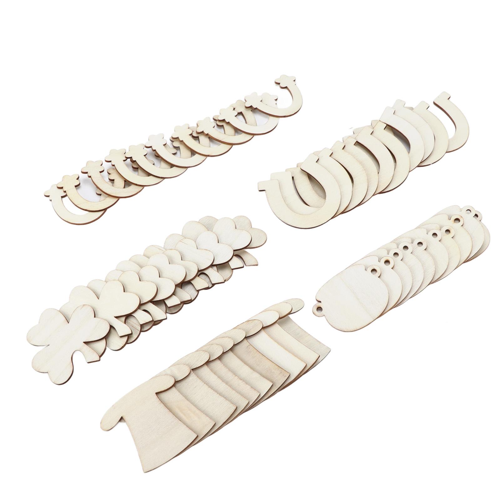 

50Pcs Decorative Wood Chips 60mm 5 Styles Blank Wooden Cutouts Slices for Christmas Decoration