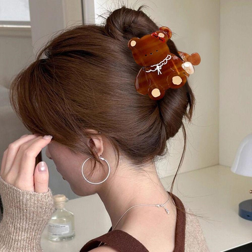 Sweet Acetic Acid Hair Claw Kawaii Hair Clip Trendy Cartoon Bear Shark Clip  Daily