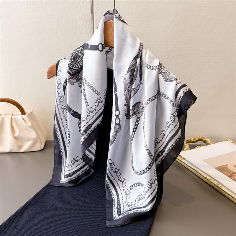 Novo lenço quadrado de cetim de marca de luxo estampado fita de cabelo cachecol da moda para mulheres lenço de pescoço bandana cores sólidas xale faixa de cabeça