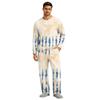 Men's Long Sleeve Pajama Set with Button Fly and Elastic Drawstring Waist for Home Sleepwear