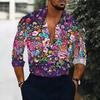 Chemise pour homme à col Base violette Imprimé floral mélangé coloré Manches longues Boutonnée Haut