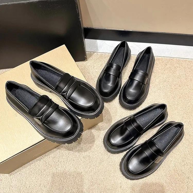 Thick-Soled Women's Shoes British Style Spring Autumn 2024 Cake Base Soft Leather Single Shoes Academy Japanese Style JK Round H