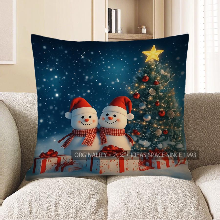 

Home Decor Deer With Christmas Tree And Gifts Pillow Cover Pattern Cushion Cover Suitable For Sofa Bedroom Car Pillow Cover 40x40cm