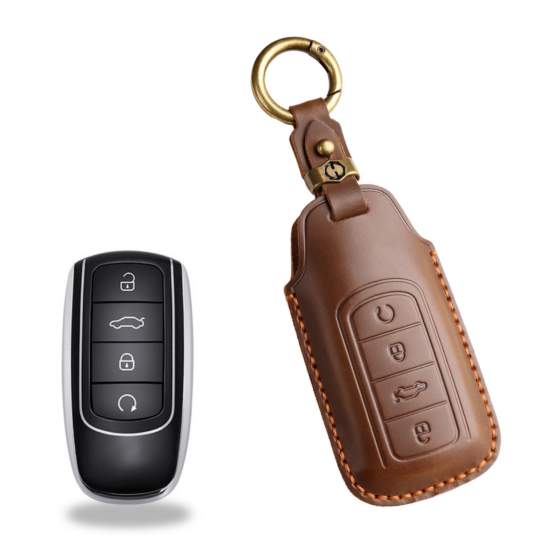 

The retro key cover is suitable for Chery 8Plus Premium Edition, Tiggo 8P leather bag for car protection and remote control. коричневый