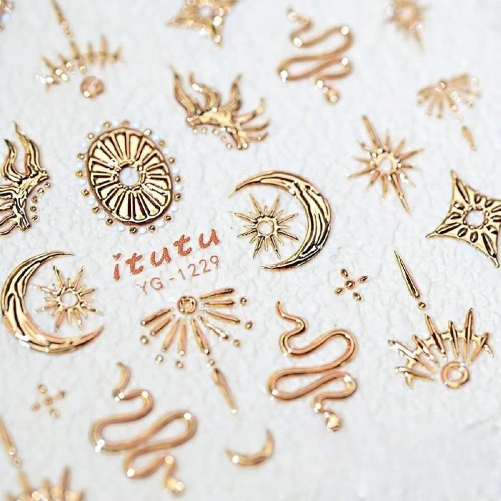 Bronzing Stars Moon Totem Nail Stickers 5D Self-Adhesive Nail Decoation Decals DIY Nail Supplies