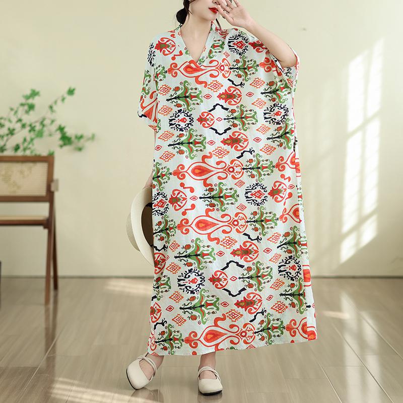 DIMANAF New 2026 Women Plus Size Summer Casual Long Dress Cotton Loose Oversize Maxi Floral Print Beach Sundress