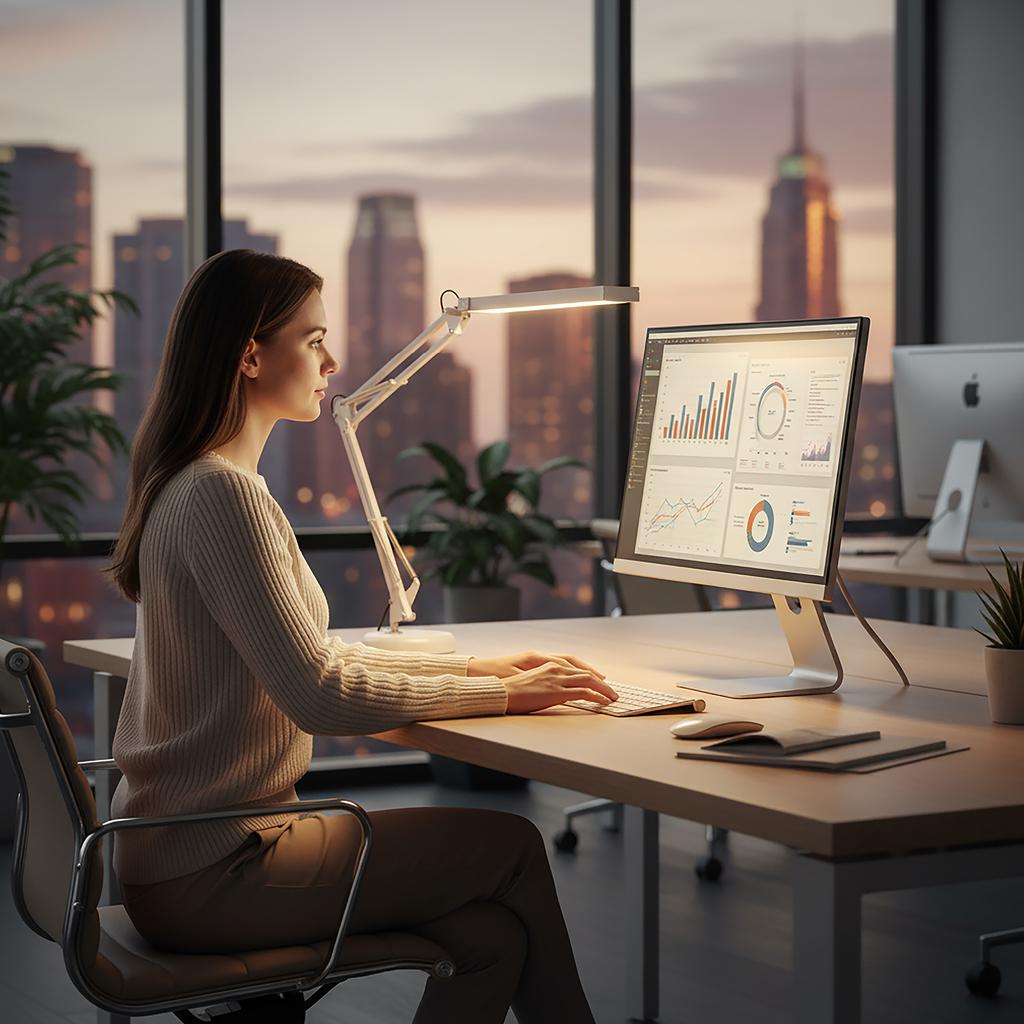 LED Desk Lamp 14W 3CCT White, USB, Brightness and Mounting Adjustment