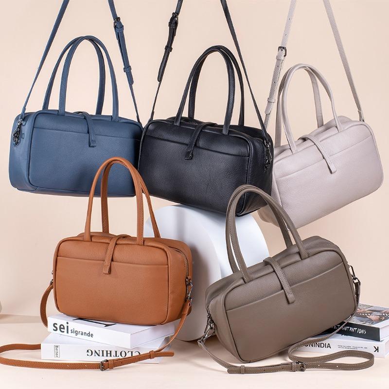 Neue koreanische Version, Unterarmtasche, Rindsleder erste Schicht, tragbare Boston-Damentasche, Schulter-Umhängetasche, weiche Ledertasche für Pendler.