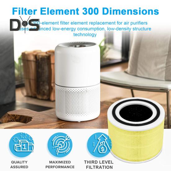 

Замінна фільтрувальна частина очищувача повітря Високоефективна система фільтрації 3-в-1 Фільтр попереднього фільтра HEPA Деталі фільтра з активованим вугіллям для Levoit Core 300-RF білий