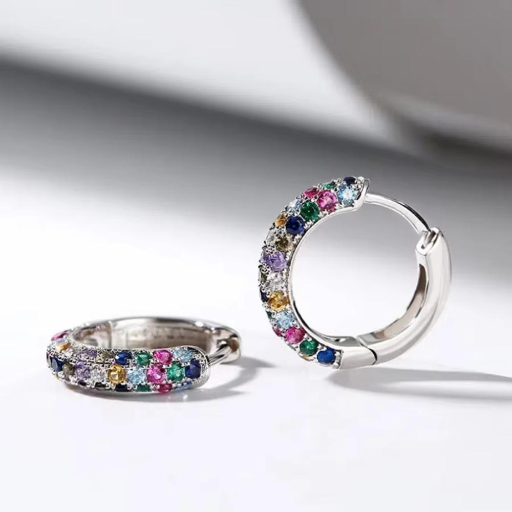 Exquisite Geometric Circle Colorful Zircon Hoop Earrings for Women Korea Jewelry Wedding Bride Accessory Gift