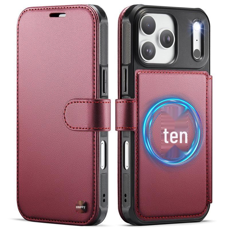 

Compatible iPhone 14-17 Pro Max Leather Flip Case with Card Slot & Buckle Samsung Galaxy S24 Ultra красный/жемчужный