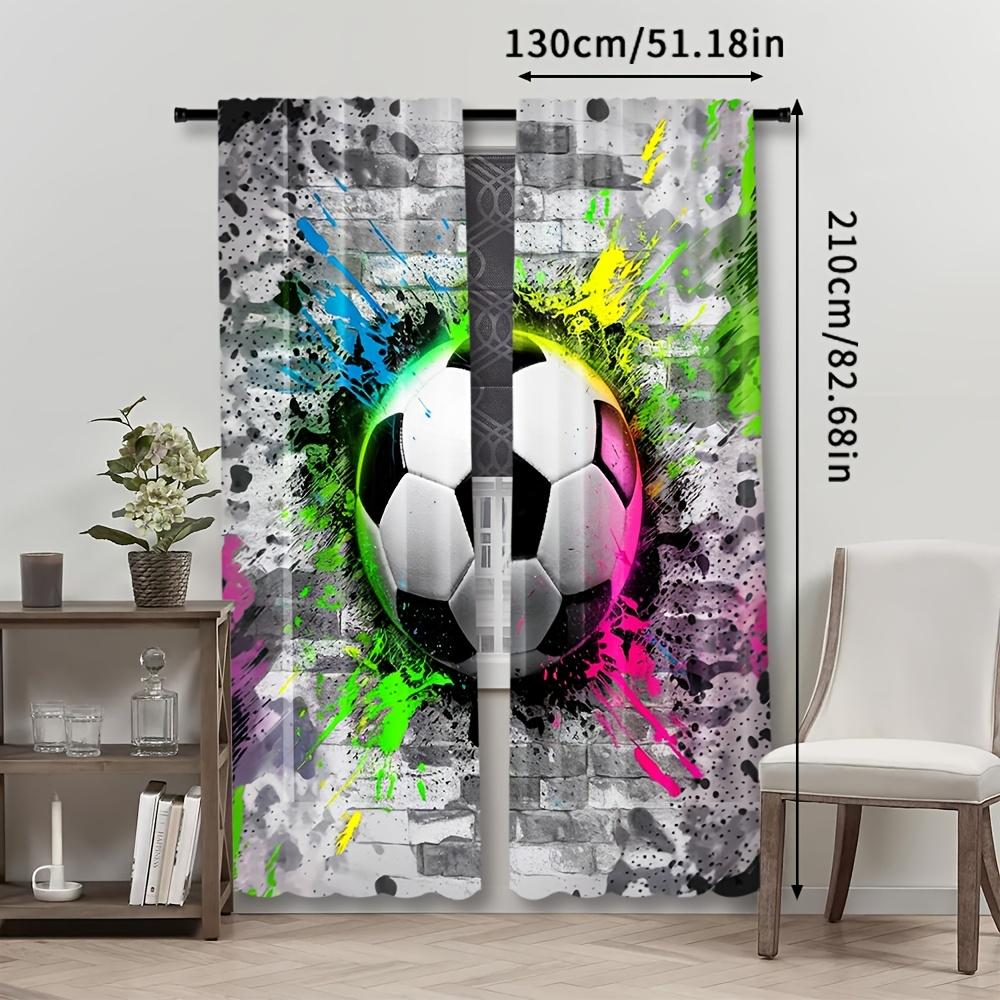 Set Of 2 Vibrant Soccer Ball Curtains Minimalist Design Graffiti Splashes Panels Living Room Bedroom Modern Blackout Made Polyester Sitting Window