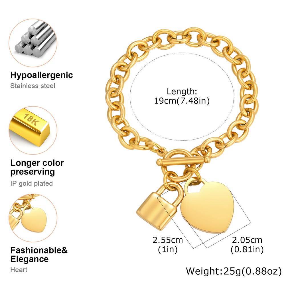 Vnox Luxury Love Lock Necklace Bracelet Set Stainless Steel Thick Chain Punk Rock Female Jewelry Gifts