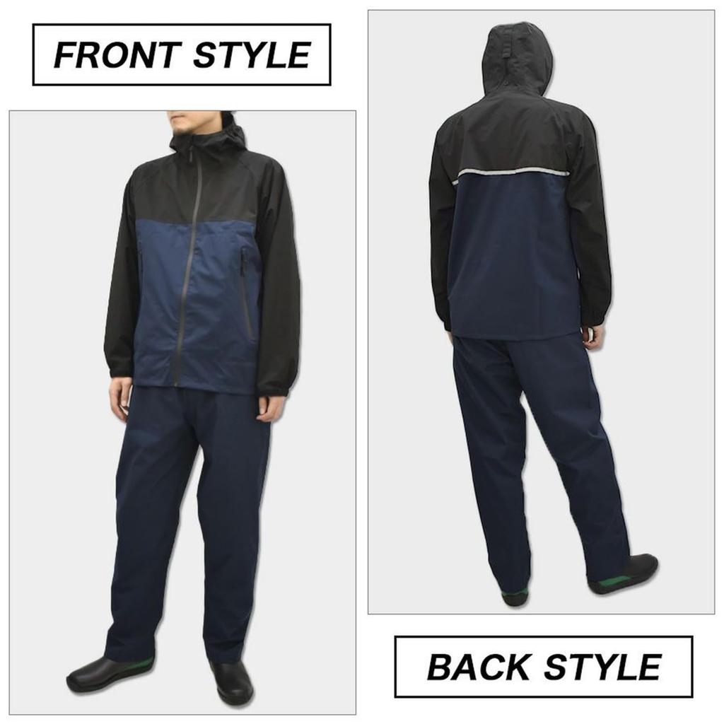 Prono Lightweight Stretch Rain Top and Bottom Rainwear for and Rainy Season Suit, Set, PR-2531, Navy, Large, Waterproof, Breathable, Water-Repellent,