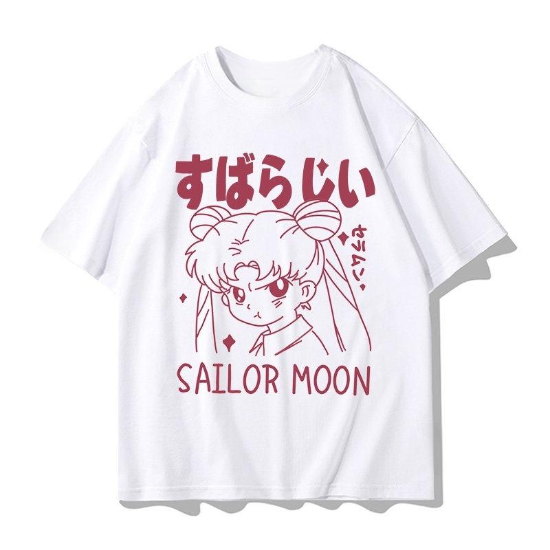 

Adult and Childrens Sailor Moon Tsukino Usagi Tsundere Face Y2K Harajuku Style Pure Cotton Retro Anime Short Sleeve S