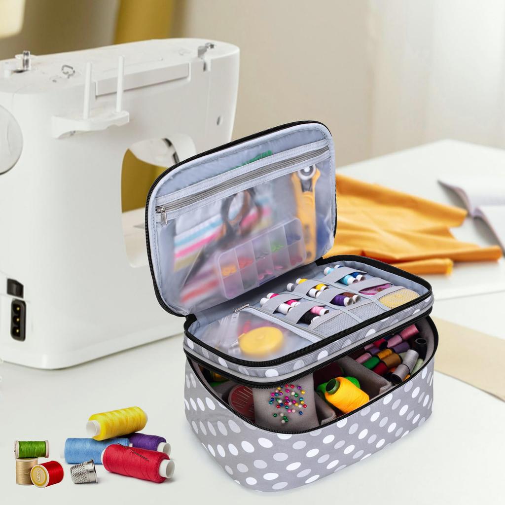 Luxja Nähkoffer, Nähbox, Großes Fassungsvermögen (Nur Tasche) - Nähwerkzeug-Aufbewahrung, Nähkästchen, Grauer Punkt