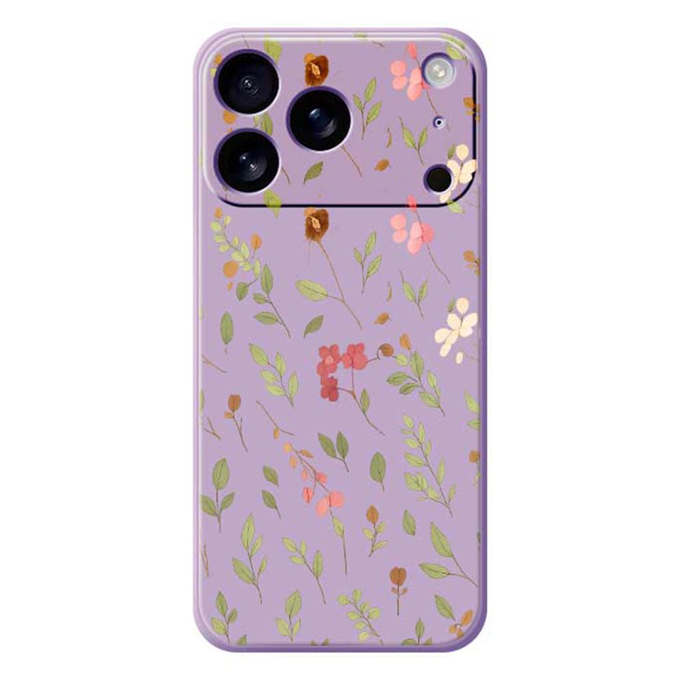 For iPhone 17 Pro Case Small Flower Leaves Pattern Printing Straight Edge TPU Phone Back Cover