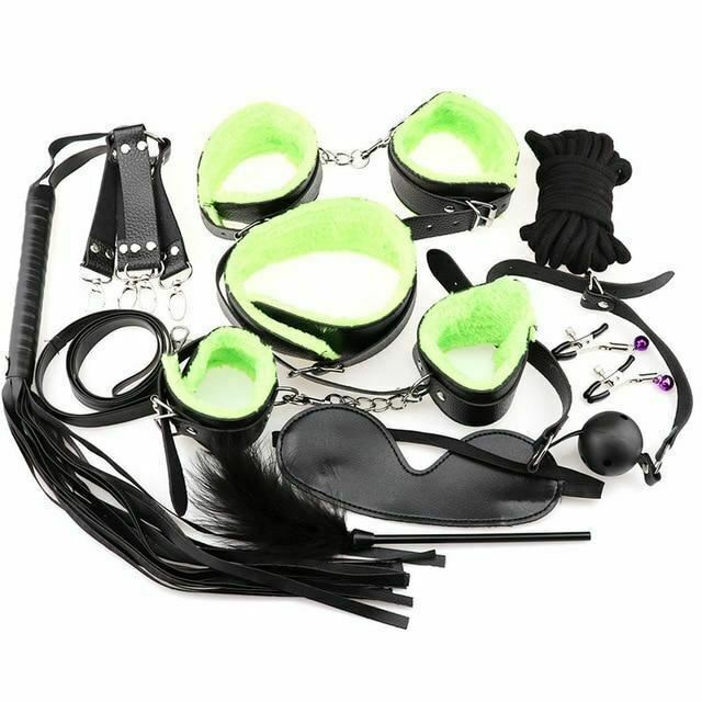 Starter Kit 10 Pieces Gag Flogger Restraints Blindfold Cuffs Collar  Starter Kits