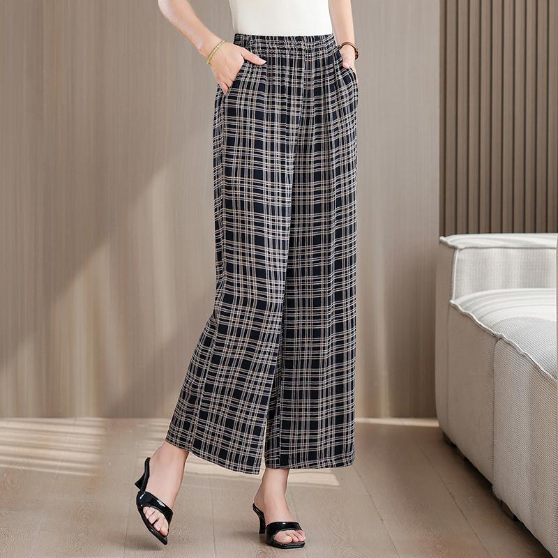 Pantaloni Estivi da Donna Taglie Forti a Vita Alta Larghi Vintage Abbigliamento Elastico in Vita Pantaloni Estivi