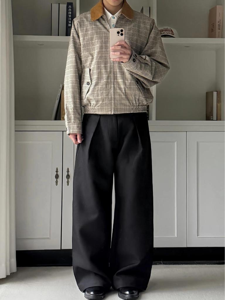 Premium Prince of Wales Check Corduroy Harrington Jacket with Contrasting Collar for Versatile Old Money Style Commuting.