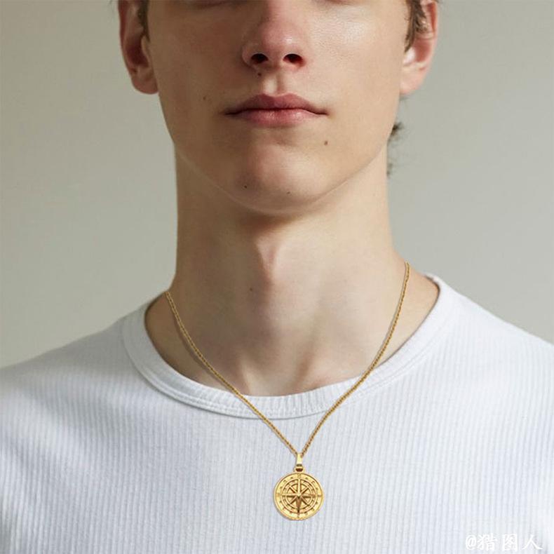 Men's Hip Hop Stainless Steel Compass Pendant Necklace New 18K Gold Coin with Diamond Hiphop Fashion Chain Charm Jewelry