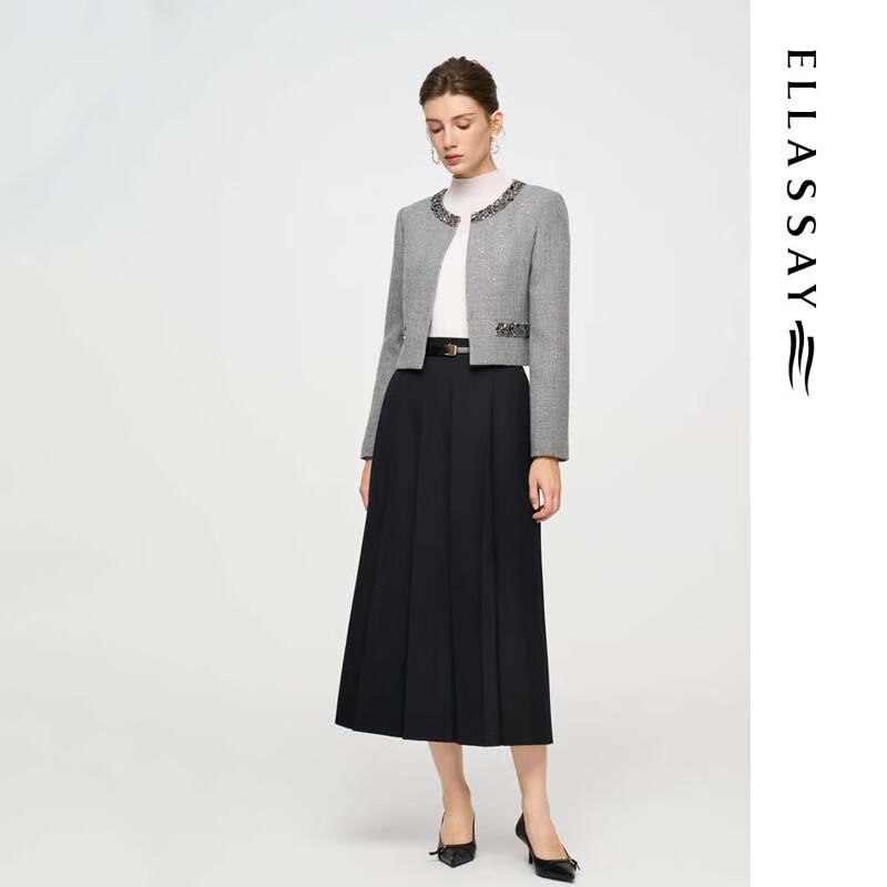 ELLASSAY Women's Elegant Round Neck Short Coat