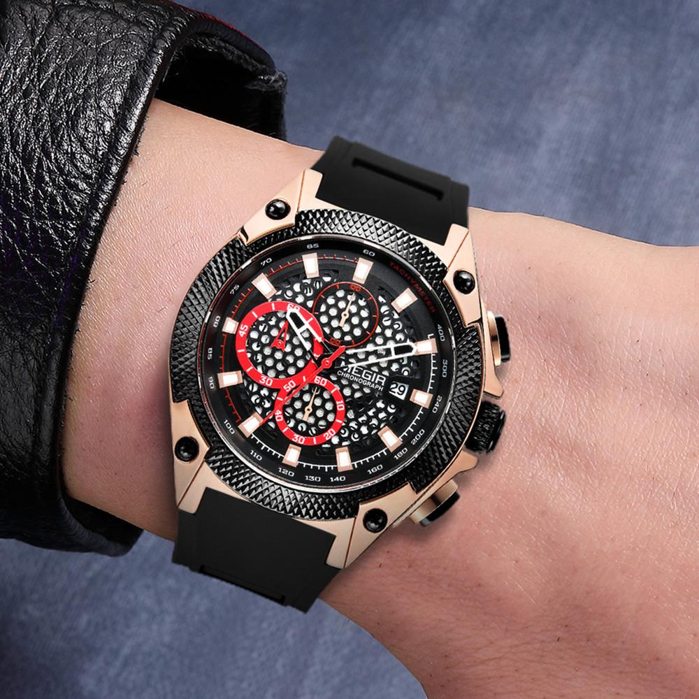 Megir Men Sport Watch Relogio Masculino Blue Silicone Strap Mens Watches Top Brand Luxury Luminous Waterproof Quartz Watch Man